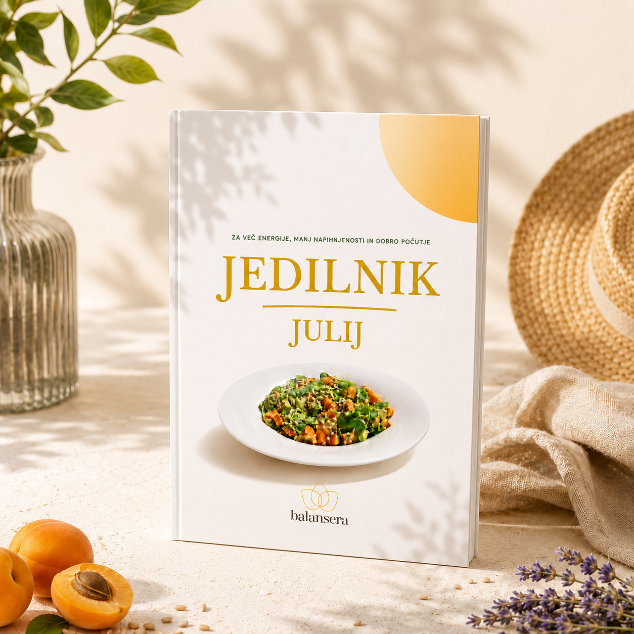Julijski jedilnik Balansera 2026 – naslovnica jedilnika za več energije, manj napihnjenosti in dobro počutje