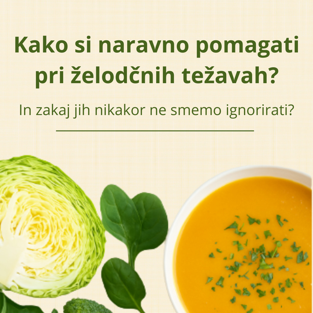 Naslovna slika članka: Kako si naravno pomagati pri želodčnih težavah – zelena zelenjava (špinača, brokoli, zelje) in skleda tople zelenjavne juhe kot primer lahke in želodcu prijazne prehrane