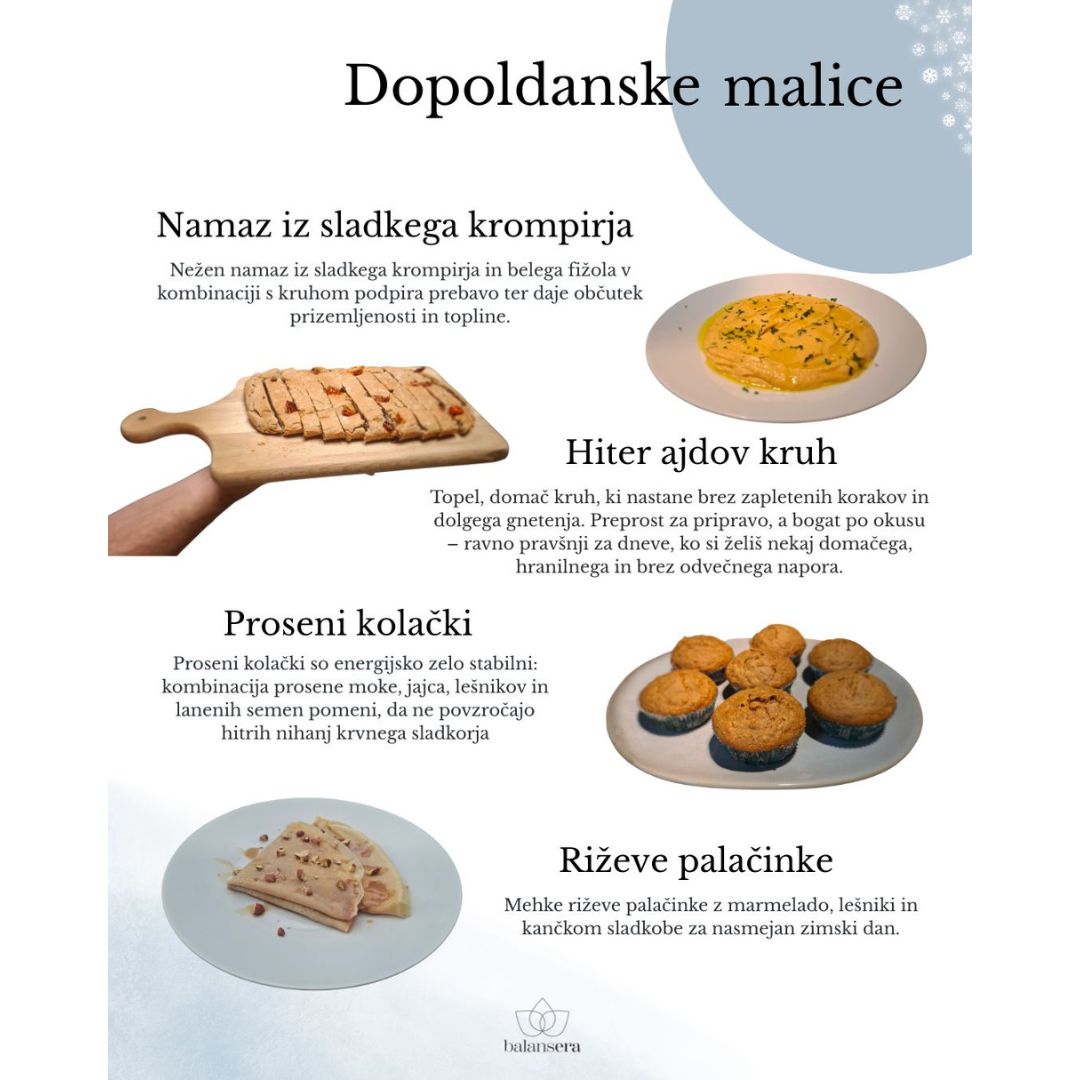 Stran iz Balansera januarskega jedilnika, ki prikazuje vse dopoldanske malice.