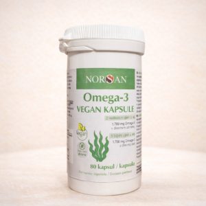 NORSAN Omega-3 Vegan kapsule iz mikroalg – DHA in EPA za možgane, brez okusa in brez spahovanja